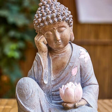 11.8″ Solar Panel Lighted Lotus Bodhisattva - Eco-friendly Resin Garden Buddha Statue for Yard and Balcony